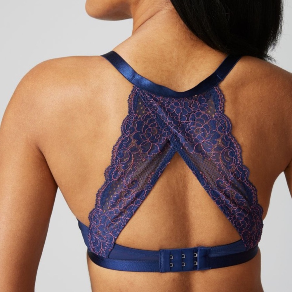 Triumph Navy Blue Pink Stitch Underwire Bra 34B NEW - Picture 11 of 11